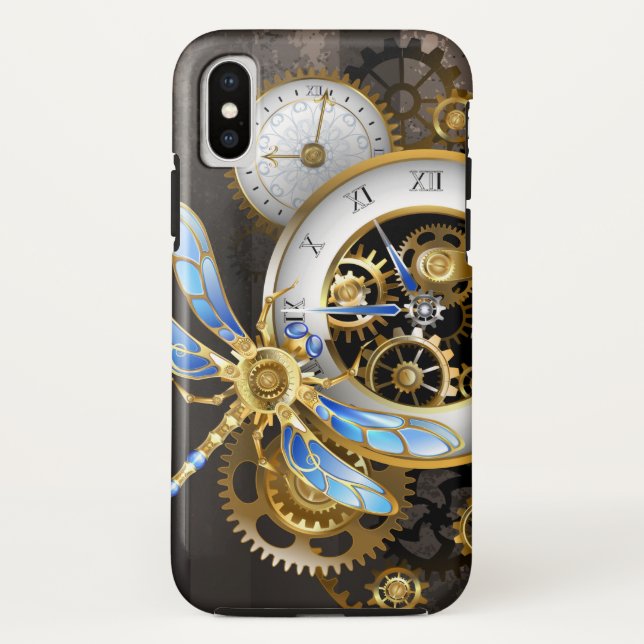 Capa Para iPhone, Case-Mate Relógio Steampunk com Dragonfly Mecânica (Verso)