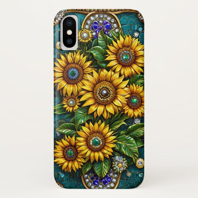 Capa Para iPhone, Case-Mate Representando Girassóis Com Enfeites de Pedras Pre (Verso)