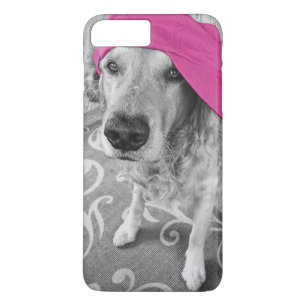 Capa iPhone 8 Plus/7 Plus Retriever de ouro com boné rosa