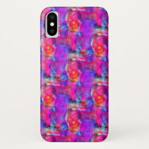 Capa Para iPhone X Rosa da arte, azul, fundo vermelho da textura