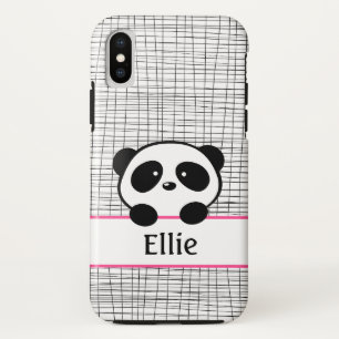 Capa Para iPhone X Rosa do urso de panda e monograma animal feminino