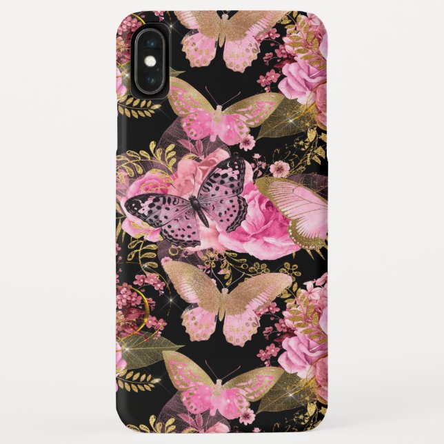 Capa Para iPhone, Case-Mate Rosa Dourado Floral e Butterfly Girly Patterno (Verso)