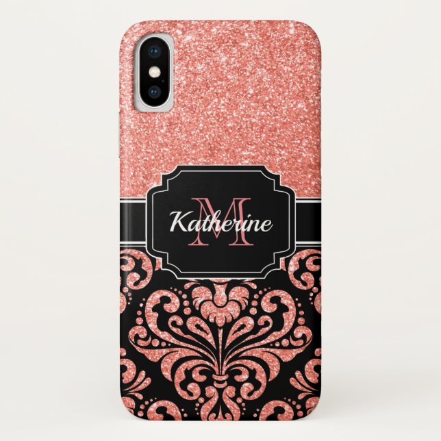 Capa Para iPhone, Case-Mate Rosa Dourado Glitter Damask (Verso)