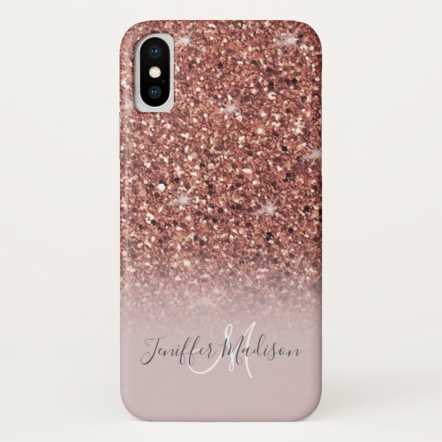 Capa Para iPhone, Case-Mate Rosa dourado glitter Nome Personalizado            (Verso)