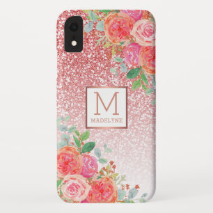 Capa Para iPhone Da Case-Mate Rosa Dourado Glitter Watercolor Monograma Floral