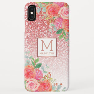 Capa Para iPhone Da Case-Mate Rosa Dourado Glitter Watercolor Monograma Floral