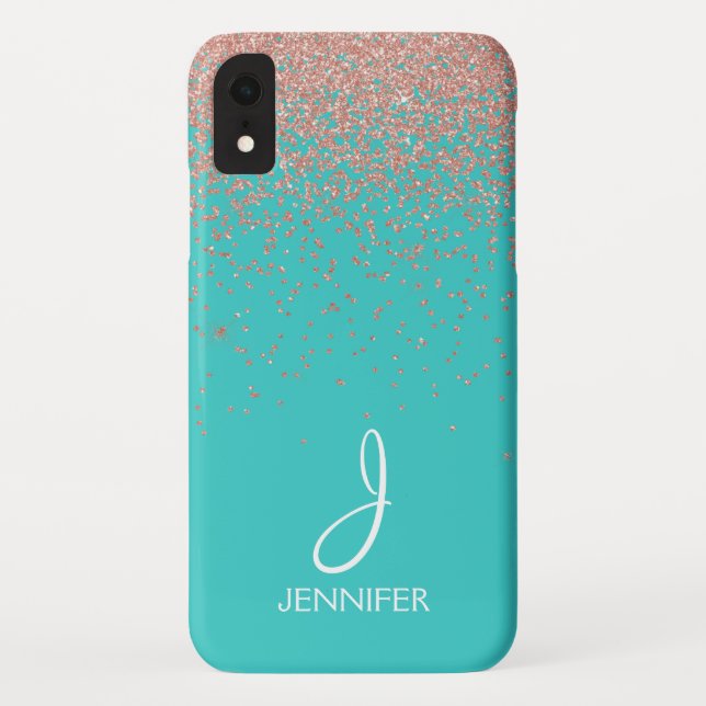 Capa Para iPhone, Case-Mate Rosa Dourado Luminter e Monograma Teal (Verso)