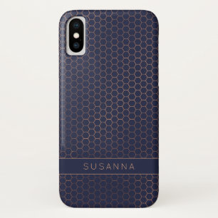 Capa Para iPhone Da Case-Mate Rosa Gold Foil Marinho Hexagon Geométrico
