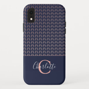 Capa Para iPhone Da Case-Mate Rosa Gold Foil Tribal Boho Marinho Blue Monograma