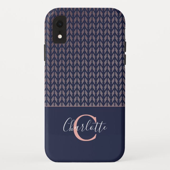 Capa Para iPhone, Case-Mate Rosa Gold Foil Tribal Boho Marinho Blue Monograma (Verso)