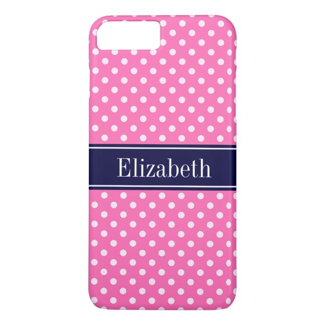 Capa Para iPhone, Case-Mate Rosa Quente #2 Wht Marinho Bolinhas Blue Name Mono (Verso)