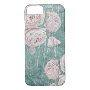Capa iPhone 8/7 Rosas chiques Sobre Madeira Azul Escura Afastada