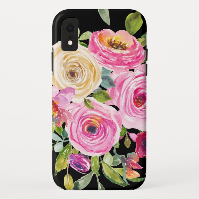 Capa Para iPhone, Case-Mate Rosas de aquarelas a rosa e creme a preto (Verso)