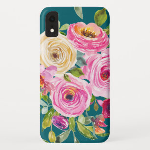 Capa Para iPhone Da Case-Mate Rosas de aquarelas em rosa e creme no chão