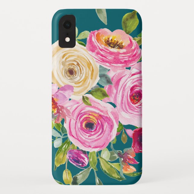Capa Para iPhone, Case-Mate Rosas de aquarelas em rosa e creme no chão (Verso)