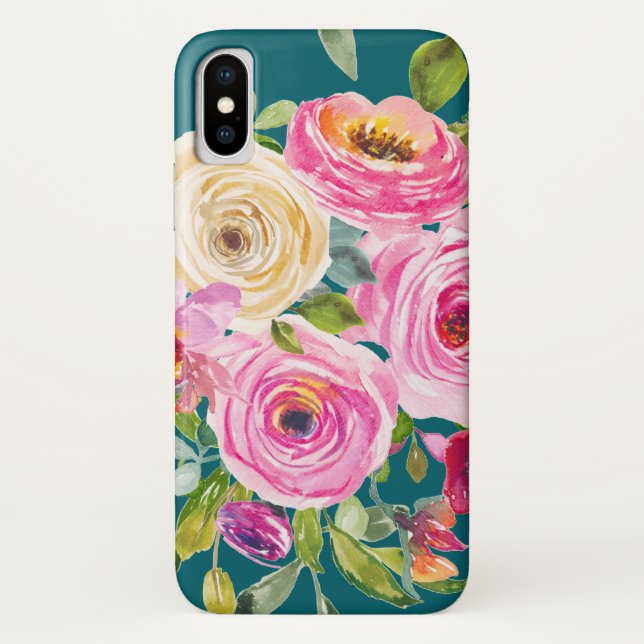 Capa Para iPhone, Case-Mate Rosas de aquarelas em rosa e creme no chão (Verso)