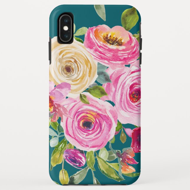 Capa Para iPhone, Case-Mate Rosas de aquarelas em rosa e creme no chão (Verso)