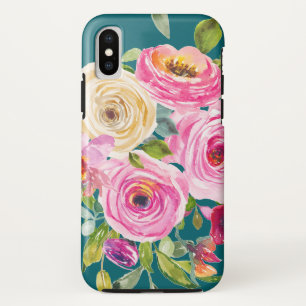 Capa Para iPhone Da Case-Mate Rosas de aquarelas em rosa e creme no chão