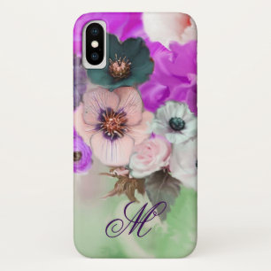Capa Para iPhone X Rosas DE PINK PURPLE, MONOGRAMA DE FLORES DE ANEMO