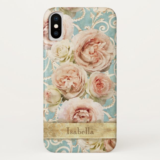 Capa Para iPhone, Case-Mate Rosas herdeiras com Damask Personalizado (Verso)
