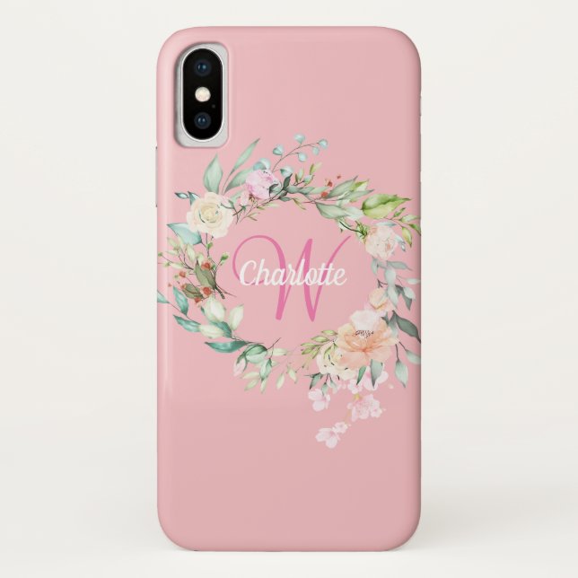 Capa Para iPhone, Case-Mate Rosas Iniciais de Monograma Rosa Girassol (Verso)