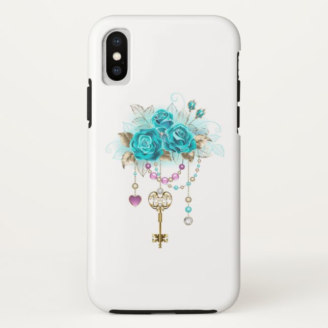 Capa Para iPhone, Case-Mate Rosas Turquesas com Chaves (Verso)