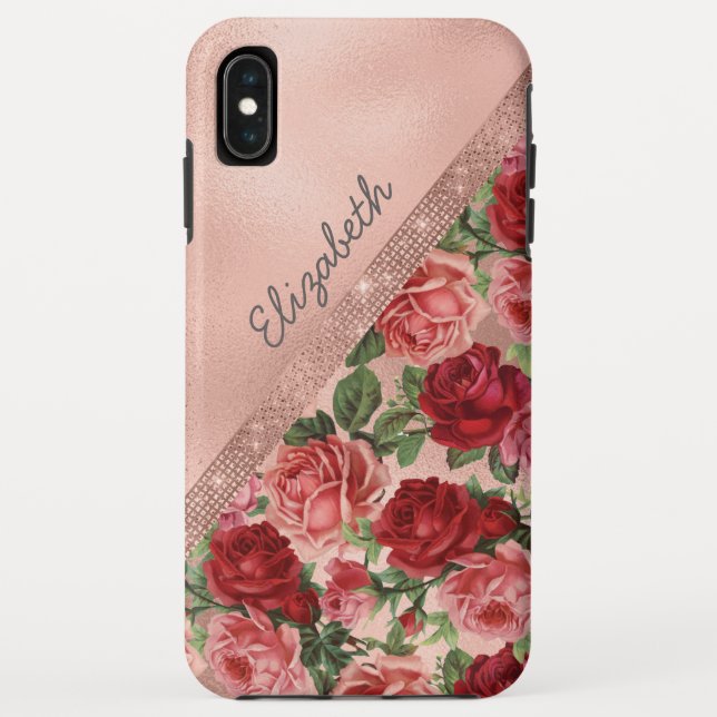 Capa Para iPhone, Case-Mate Rosas vermelhas Rosa Elegante Monogramas Florais (Verso)