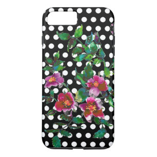 Capa iPhone 8 Plus/7 Plus Rosas Vintage bolinhas de rosas cor-de-água rosa