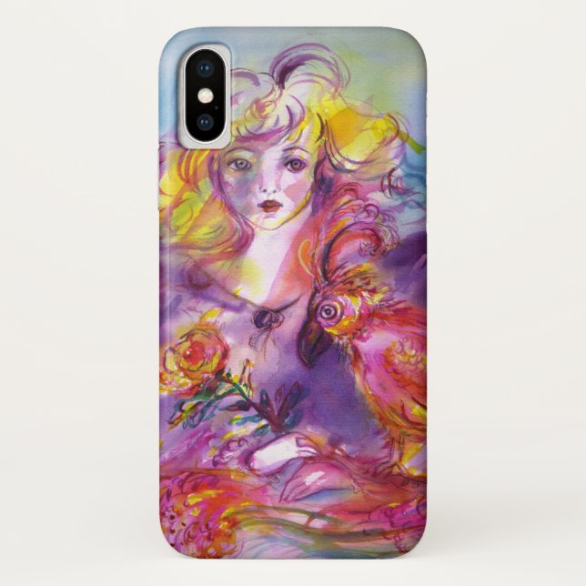 Capa Para iPhone, Case-Mate ROSINA /Young Girl com Rosa e papagaio (Verso)