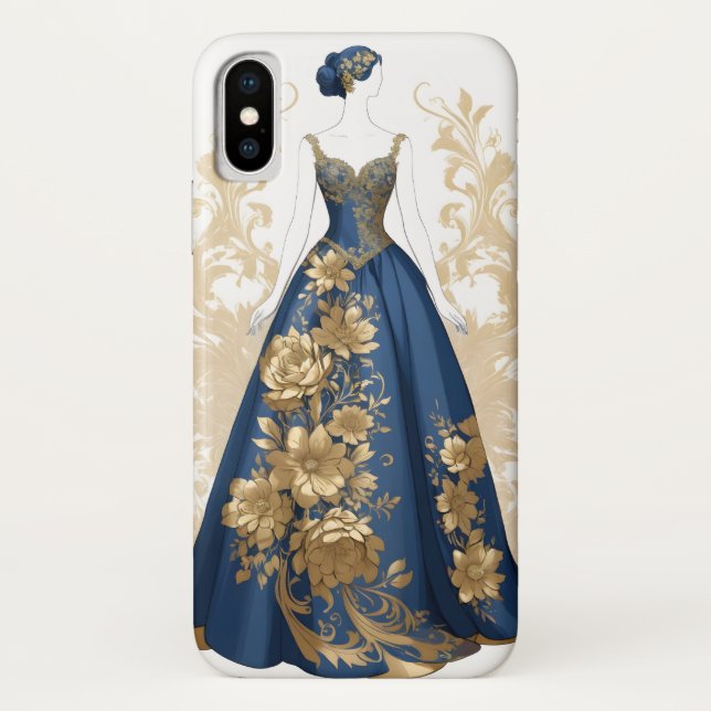 Capa Para iPhone, Case-Mate Roupa de salão azul e de ouro (Verso)