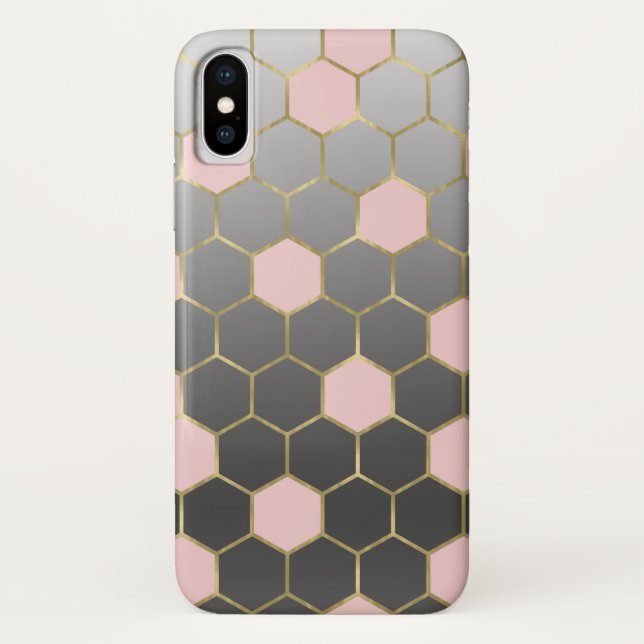 Capa Para iPhone, Case-Mate Roxo Bege Cinza e Dourado Hexágono Glam Moderno (Verso)