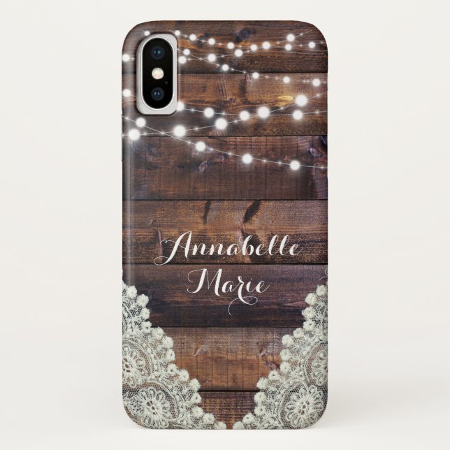 Capa Para iPhone, Case-Mate Rustic Country String Lights Sparly Lace Phone (Verso)