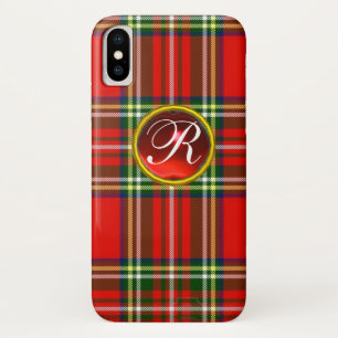 CAPA PARA iPhone X  SCOTTISH TARTAN E RED RUBY GEMSTONE MONOGRAMA