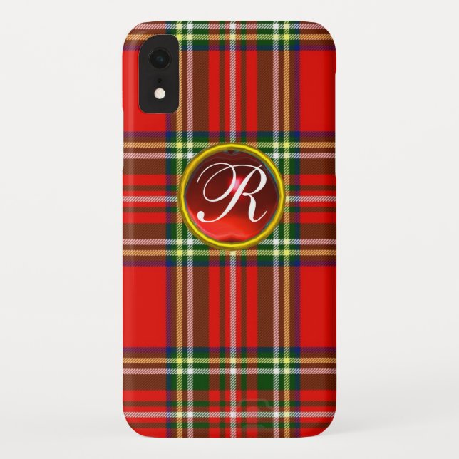 CAPA PARA iPhone, Case-Mate  SCOTTISH TARTAN E RED RUBY GEMSTONE MONOGRAMA (Verso)