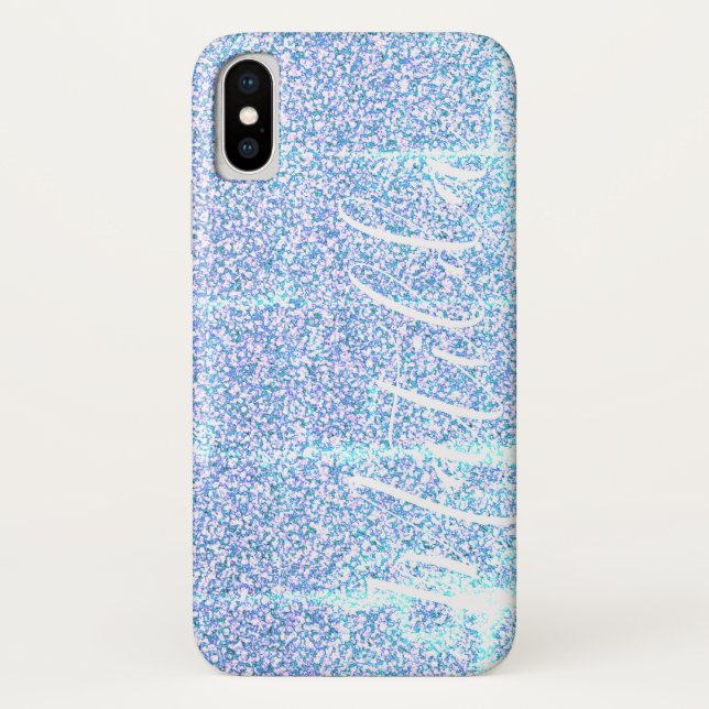 Capa Para iPhone, Case-Mate Script de Nome Personalizado da Glitter Azul (Verso)