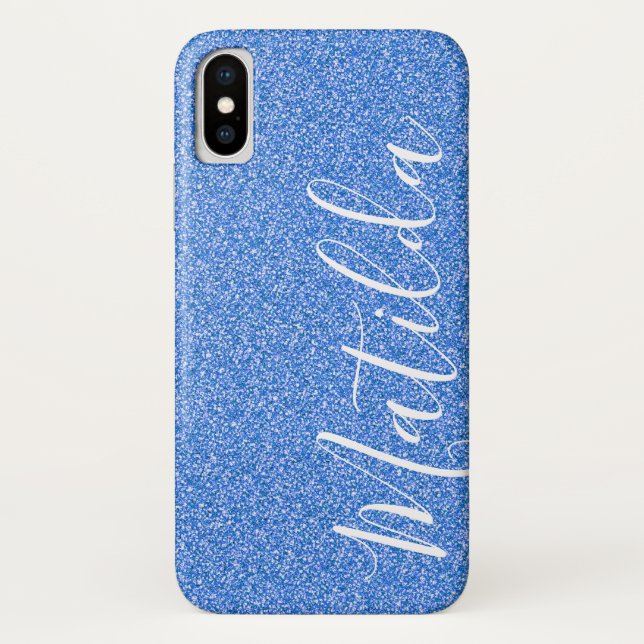 Capa Para iPhone, Case-Mate Script de Nome Personalizado da Glitter Azul (Verso)