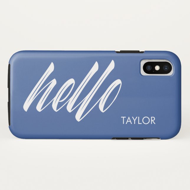 Capa Para iPhone, Case-Mate Script Hello com nome personalizado azul (Verso (Horizontal))