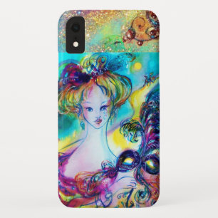 Capa Para iPhone XR SENHORA COM PENA MÁSCARA Veneza Mascarada NOITE