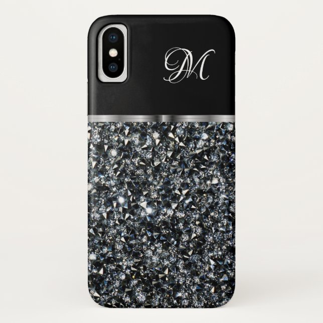 Capa Para iPhone, Case-Mate Senhoras Clássicas Faux Rhinestone Jewel Monogram (Verso)