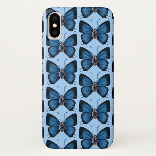 Capa Para iPhone, Case-Mate Setembro Sapphire Blue Butterfly Patterfly Design (Verso)