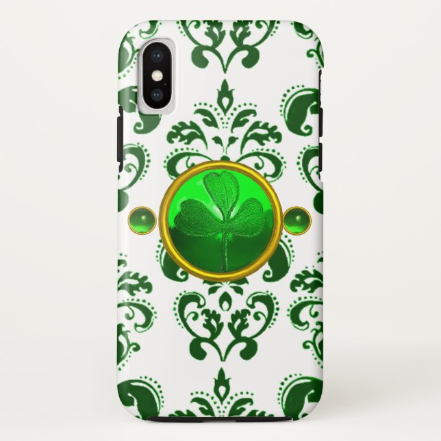 CAPA PARA iPhone, Case-Mate  SHAMROCK DO DIA DE SAINT PATRICK COM DAMASK VERDE (Verso)