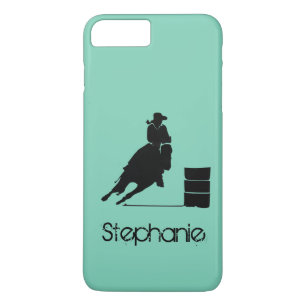 Capa Para iPhone Da Case-Mate Silhueta de Barrel Racing Girl em um cenário verde