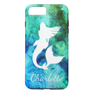 Capa iPhone 8 Plus/7 Plus Silhueta & nome da sereia das matiz do oceano