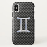 Capa Para iPhone Da Case-Mate Símbolo Gemini Silver no Impressão de Fibra Carvic<br><div class="desc">Um cromo prateado como o símbolo Gemini zodiac em um fundo de impressão de design de fibra de carbono. Um design moderno urbano para uma ideia personalizada de presente de excelente. Use o link "Perguntar a este Designer" para entrar em contato conosco com suas solicitações especiais de design ou para...</div>