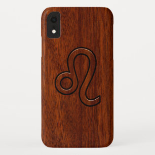 Capa Para iPhone XR Símbolo Leo no Decor do Estilo de Madeira de Maho