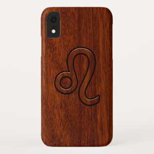Capa Para iPhone XR Símbolo Leo no Decor do Estilo de Madeira de Mahog