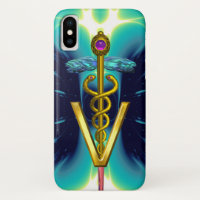 SÍMBOLO VETERINÁRIO CÁDUCEO DORADO / Azul Turquesa