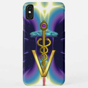 Capa Para iPhone XS Max SÍMBOLO VETERINÁRIO CADUEUS ouro / Azul Roxo