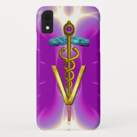 SÍMBOLO VETERINÁRIO CADUEUS ouro / Fúcsia rosa