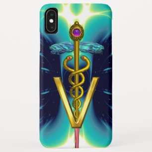 Capa Para iPhone Da Case-Mate SÍMBOLO VETERINÁRIO do CADUCEUS DOURADO/azul da